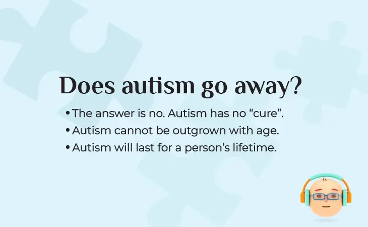 Knowledge card on autism, an incurable condition, persists throughout a person's lifetime and cannot be outgrown with age.