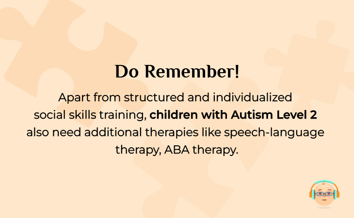 Knowledge card about enhancing support for individuals with Autism Level 2 through speech-language and ABA therapy.