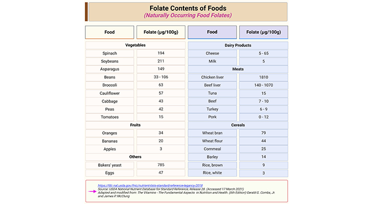 Folate Contents of Foods Naturally Occurring Food Folates