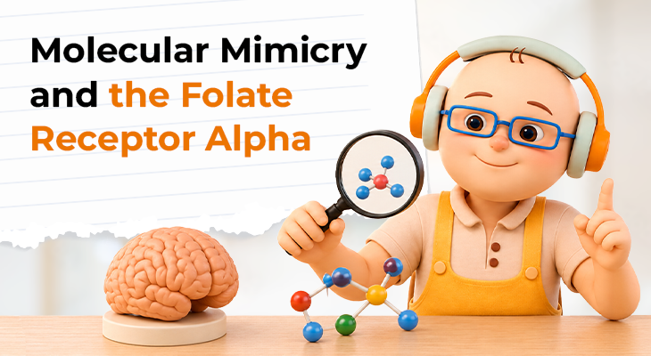 Molecular mimicry triggering folate receptor alpha autoantibodies (FRAAs) and disrupting folate transport to the brain.